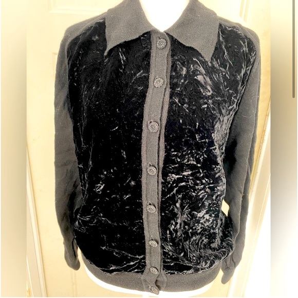 Vintage Robert Scott women's medium wool velvet button front collared cardigan - Picture 1 of 10